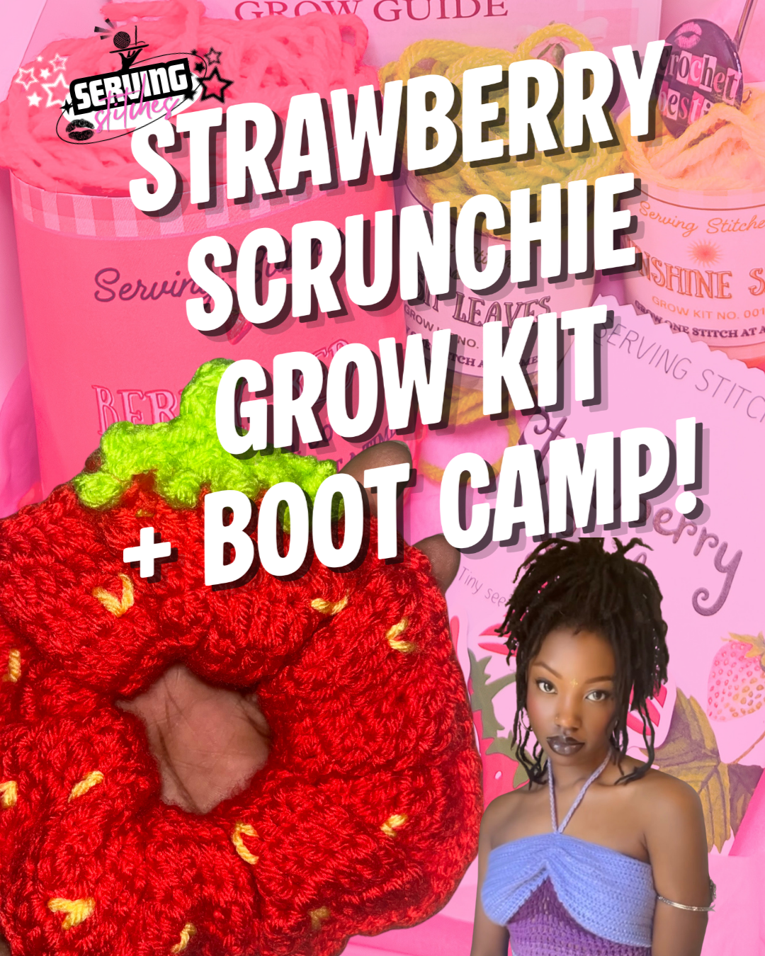 Strawberry  Scrunchie Grow Kit + Bootcamp 🍓| Learn to Crochet!