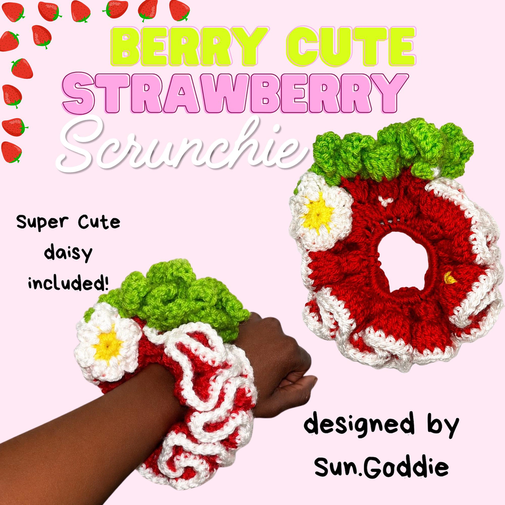 Strawberry Scrunchie with Daisy Detail | Hair Accessory