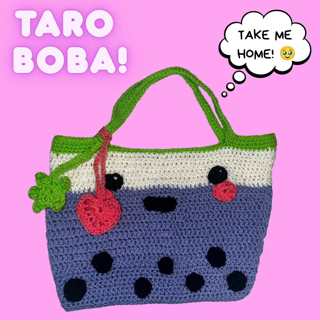 Taro Bubble Tea Tote Bag with Charms | Kawaii Boba Purse | Free Bag Charms!
