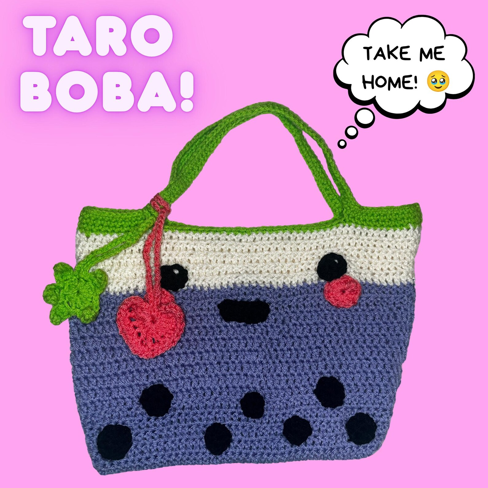 Taro Bubble Tea Tote Bag with Charms | Kawaii Boba Purse | Free Bag Charms!