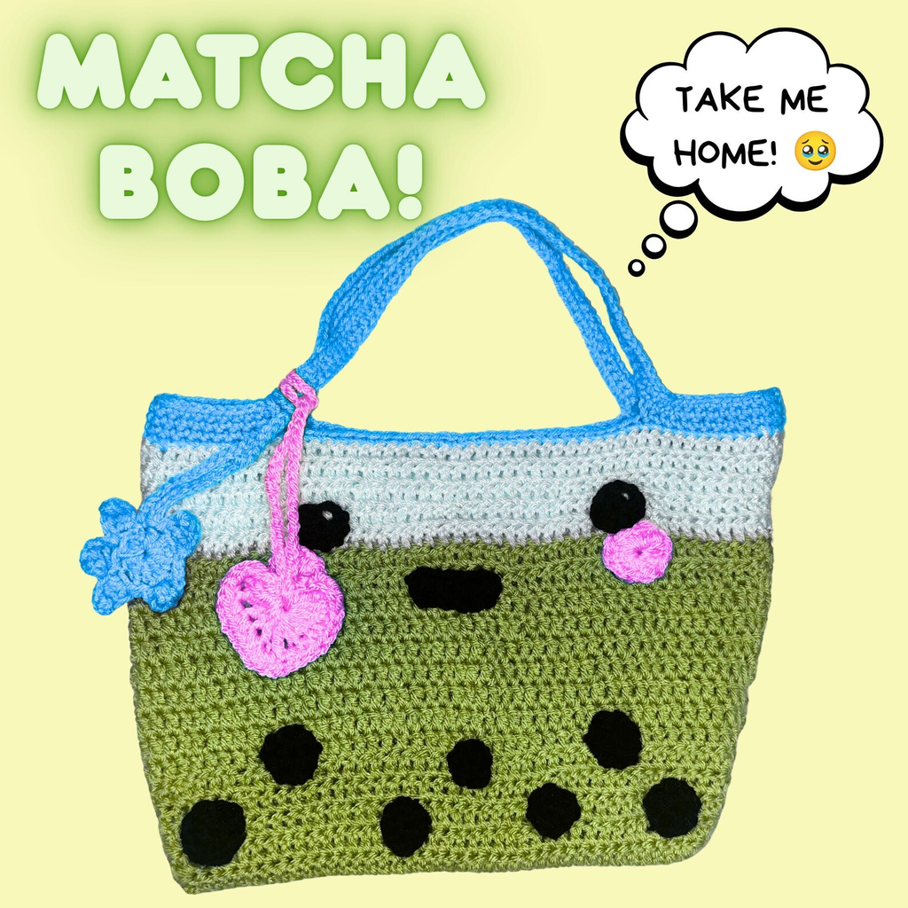 Taro Bubble Tea Tote Bag with Charms | Kawaii Boba Purse | Free Bag Charms!